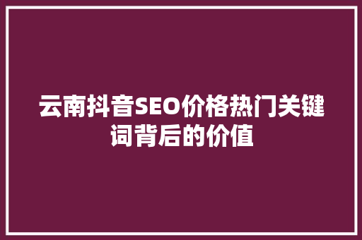 云南抖音SEO价格热门关键词背后的价值