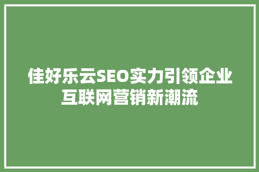 佳好乐云SEO实力引领企业互联网营销新潮流