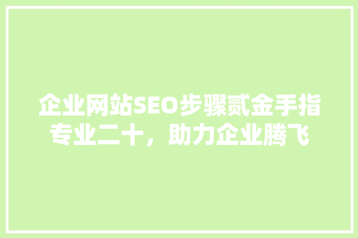 企业网站SEO步骤贰金手指专业二十，助力企业腾飞