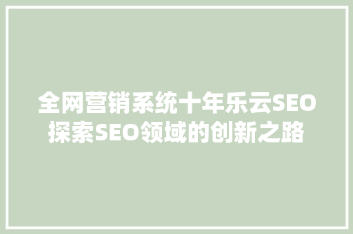 全网营销系统十年乐云SEO探索SEO领域的创新之路