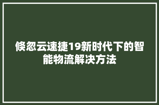 倏忽云速捷19新时代下的智能物流解决方法