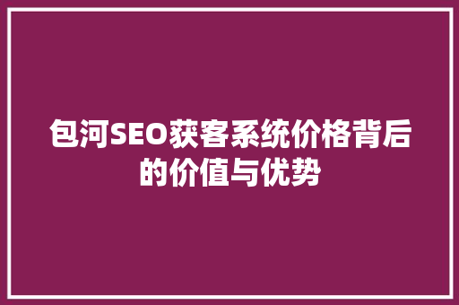包河SEO获客系统价格背后的价值与优势