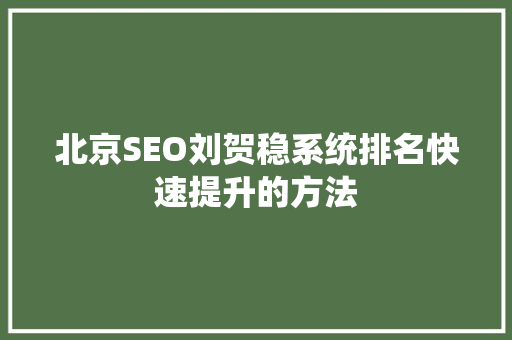 北京SEO刘贺稳系统排名快速提升的方法