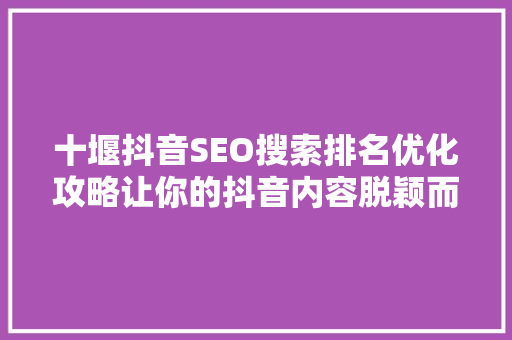 十堰抖音SEO搜索排名优化攻略让你的抖音内容脱颖而出