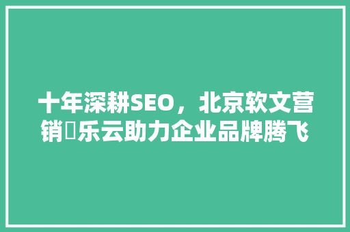 十年深耕SEO，北京软文营销乚乐云助力企业品牌腾飞