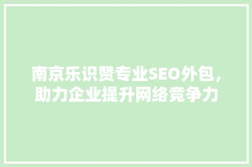 南京乐识赞专业SEO外包，助力企业提升网络竞争力