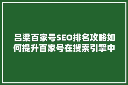 吕梁百家号SEO排名攻略如何提升百家号在搜索引擎中的表现