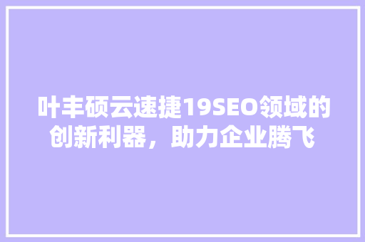 叶丰硕云速捷19SEO领域的创新利器，助力企业腾飞