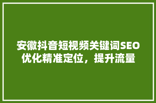 安徽抖音短视频关键词SEO优化精准定位，提升流量