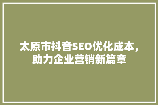 太原市抖音SEO优化成本，助力企业营销新篇章