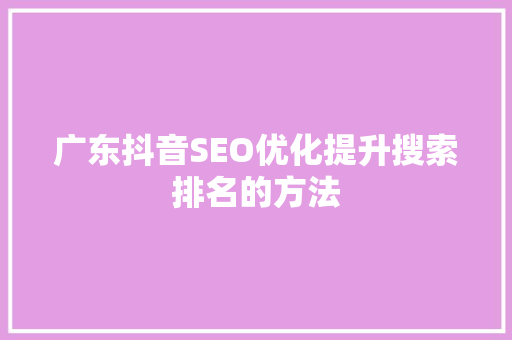 广东抖音SEO优化提升搜索排名的方法