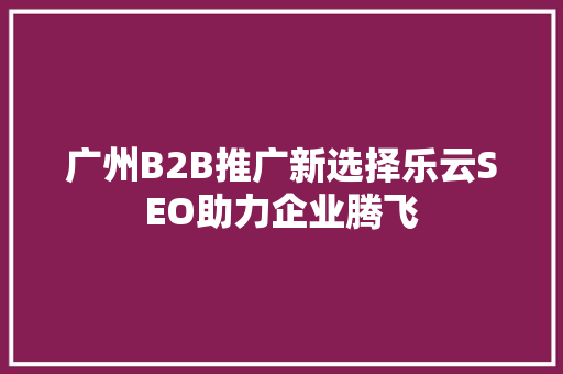 广州B2B推广新选择乐云SEO助力企业腾飞