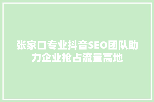 张家口专业抖音SEO团队助力企业抢占流量高地