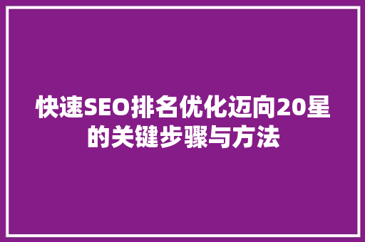 快速SEO排名优化迈向20星的关键步骤与方法