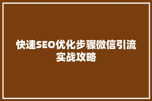 快速SEO优化步骤微信引流实战攻略