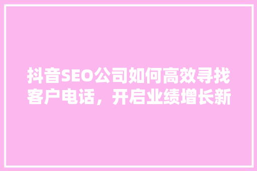 抖音SEO公司如何高效寻找客户电话，开启业绩增长新篇章