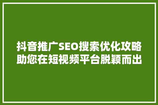 抖音推广SEO搜索优化攻略助您在短视频平台脱颖而出