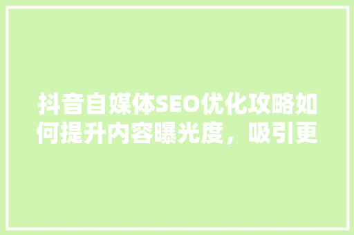 抖音自媒体SEO优化攻略如何提升内容曝光度，吸引更多粉丝