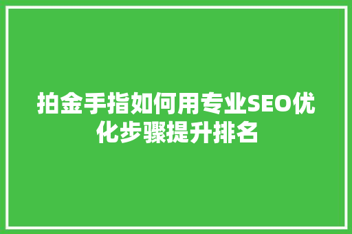 拍金手指如何用专业SEO优化步骤提升排名