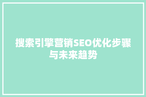 搜索引擎营销SEO优化步骤与未来趋势