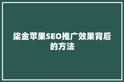 柒金苹果SEO推广效果背后的方法