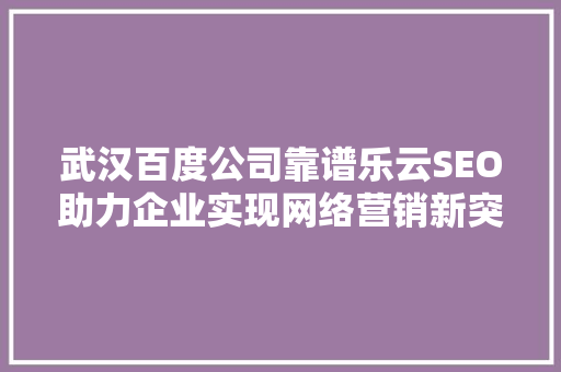 武汉百度公司靠谱乐云SEO助力企业实现网络营销新突破