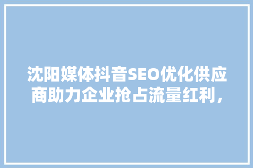 沈阳媒体抖音SEO优化供应商助力企业抢占流量红利，打造品牌影响力