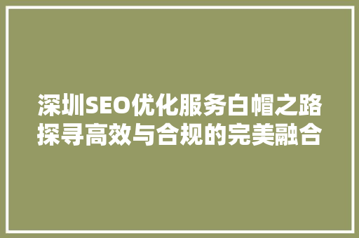 深圳SEO优化服务白帽之路探寻高效与合规的完美融合