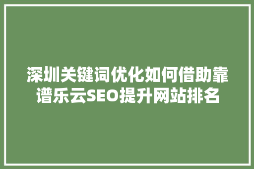 深圳关键词优化如何借助靠谱乐云SEO提升网站排名