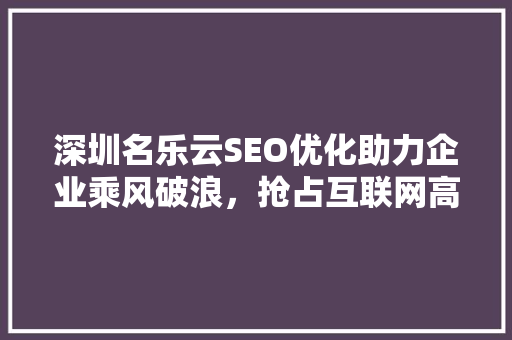 深圳名乐云SEO优化助力企业乘风破浪，抢占互联网高地