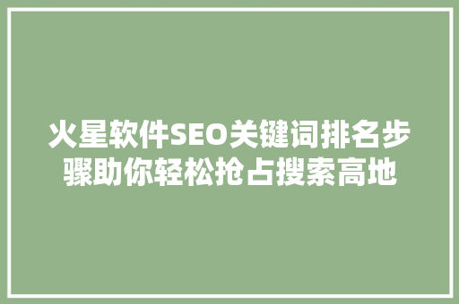火星软件SEO关键词排名步骤助你轻松抢占搜索高地