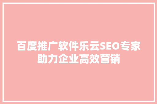 百度推广软件乐云SEO专家助力企业高效营销