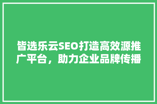 皆选乐云SEO打造高效源推广平台，助力企业品牌传播