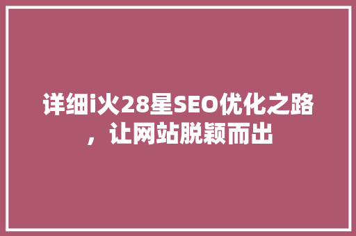 详细i火28星SEO优化之路，让网站脱颖而出