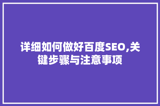 详细如何做好百度SEO,关键步骤与注意事项