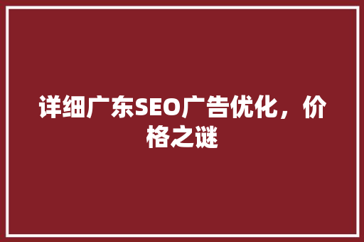 详细广东SEO广告优化，价格之谜
