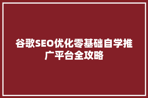 谷歌SEO优化零基础自学推广平台全攻略