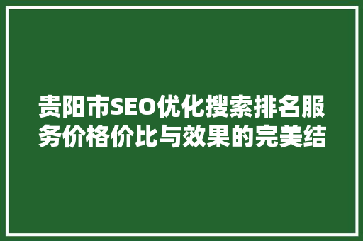 贵阳市SEO优化搜索排名服务价格价比与效果的完美结合