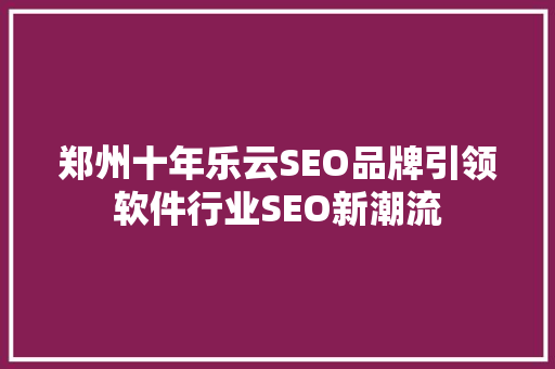 郑州十年乐云SEO品牌引领软件行业SEO新潮流