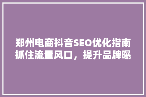 郑州电商抖音SEO优化指南抓住流量风口，提升品牌曝光度