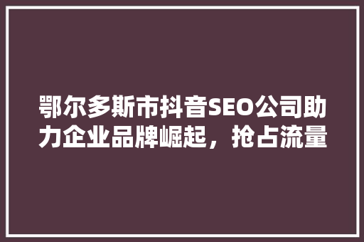 鄂尔多斯市抖音SEO公司助力企业品牌崛起，抢占流量高地
