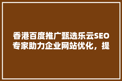 香港百度推广甄选乐云SEO专家助力企业网站优化，提升网络营销效果
