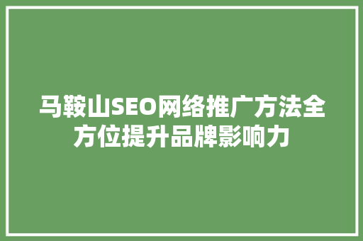 马鞍山SEO网络推广方法全方位提升品牌影响力