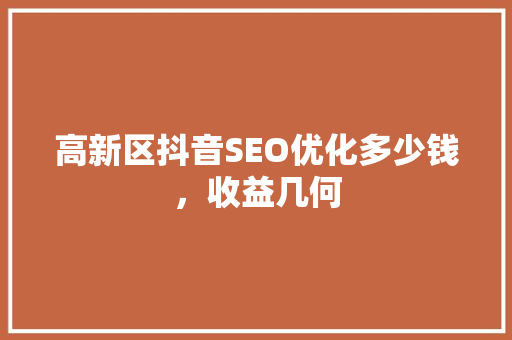 高新区抖音SEO优化多少钱，收益几何