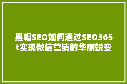 黑帽SEO如何通过SEO365t实现微信营销的华丽蜕变