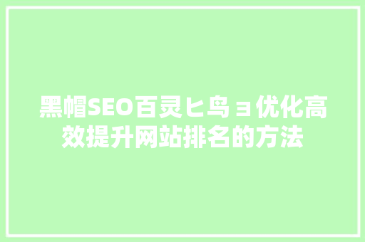 黑帽SEO百灵ヒ鸟ョ优化高效提升网站排名的方法