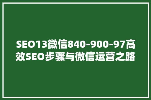 SEO13微信840-900-97高效SEO步骤与微信运营之路