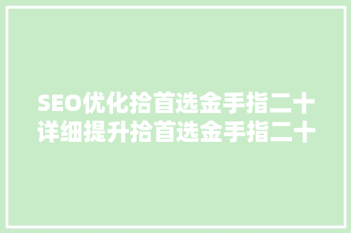 SEO优化拾首选金手指二十详细提升拾首选金手指二十网站排名的步骤
