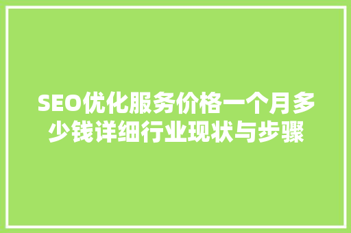 SEO优化服务价格一个月多少钱详细行业现状与步骤