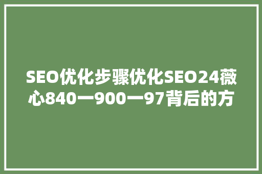 SEO优化步骤优化SEO24薇心840一900一97背后的方法